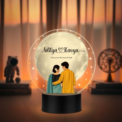 Personalized Couple Name LED Night Lamp Custom with Name & Date Unique Gift for Anniversary, Wedding, Marriage, Valentine Day, Birthday Warm White Light (Moon Lamp)